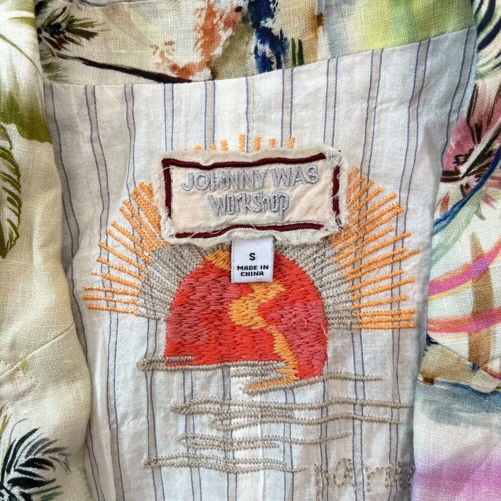 Johnny Was Linen Tropical Palm Blazer Floral Embroidered Boho Jacket Size S - Picture 12 of 16